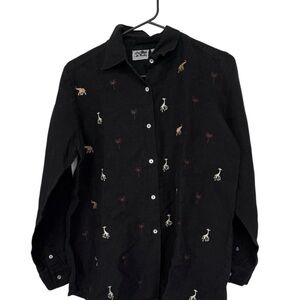 Elegant Black Embroidered Women's Button Down Shirt